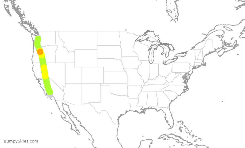 Turbulence forecast map for SKW5873, LAX to SEA