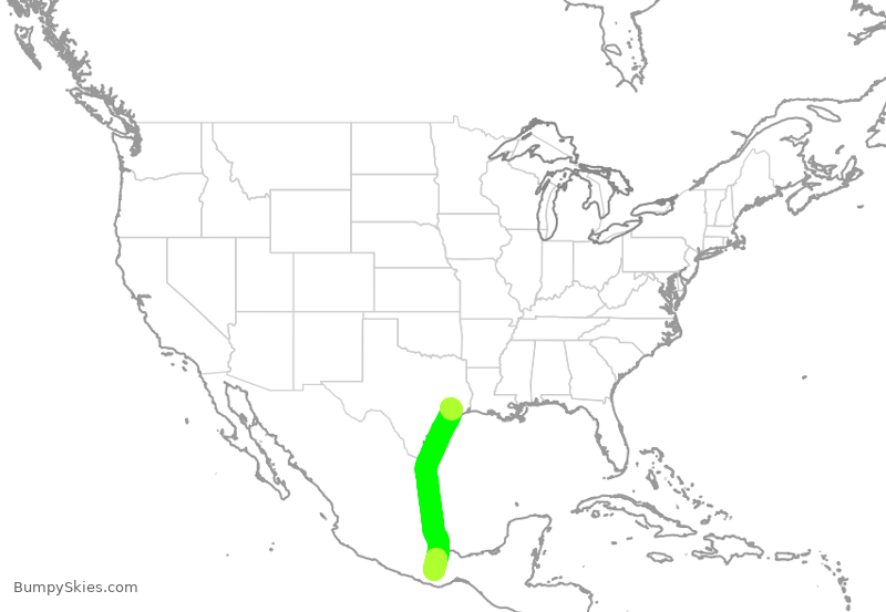 Turbulence forecast map for SKW5875, IAH to OAX
