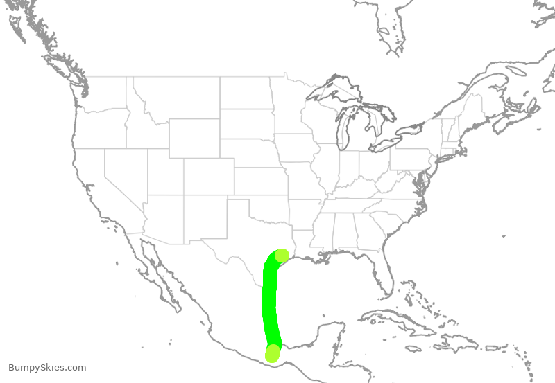 Turbulence forecast map for SKW5876, MOX to IAH