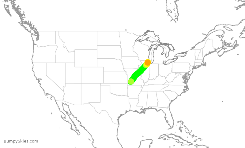 Turbulence forecast map for SKW5877, SGF to ORD