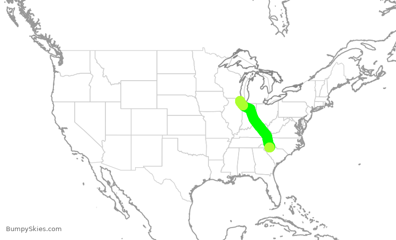 Turbulence forecast map for SKW5882, GSP to ORD