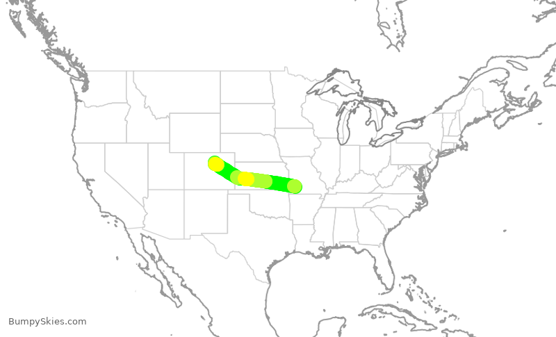 Turbulence forecast map for SKW5895, SGF to DEN