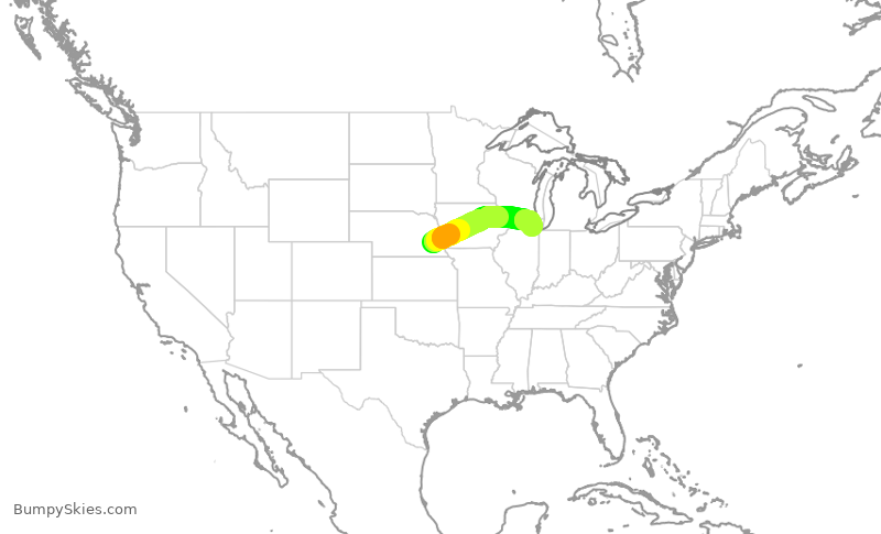 Turbulence forecast map for SKW5912, LNK to ORD