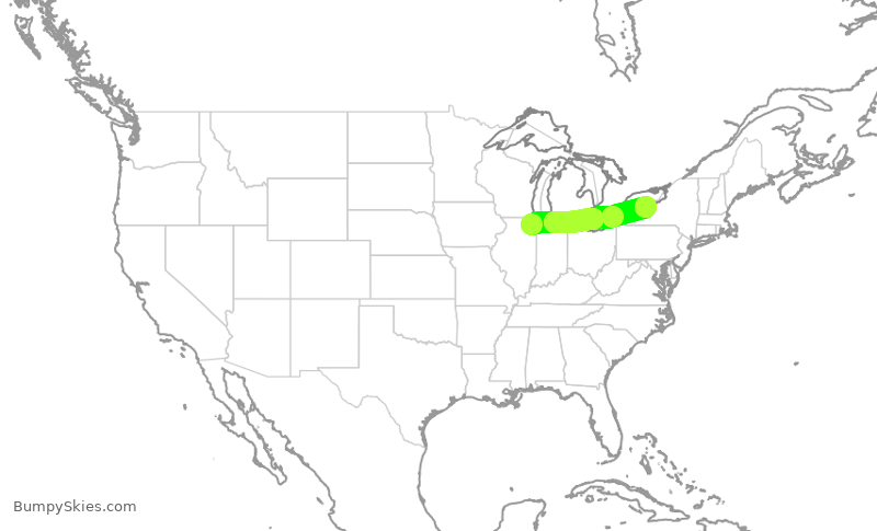 Turbulence forecast map for SKW5919, ORD to ROC