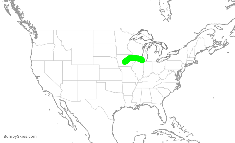 Turbulence forecast map for SKW5920, DSM to ORD