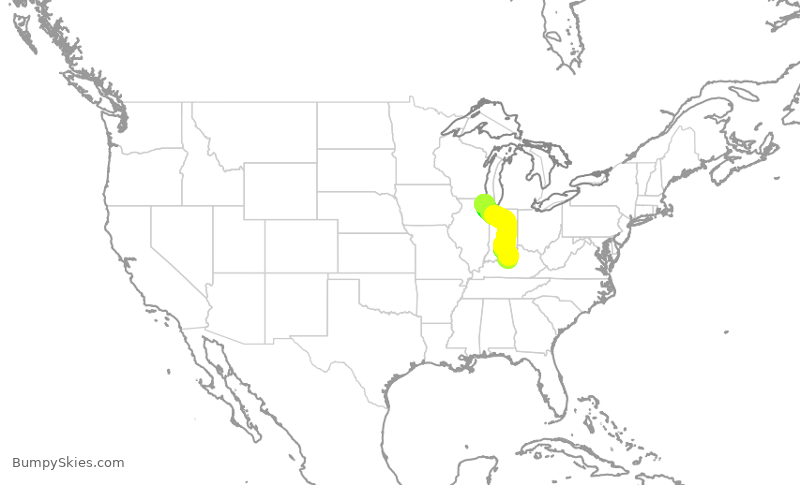 Turbulence forecast map for SKW5929, SDF to ORD