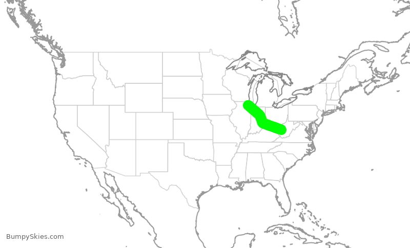 Turbulence forecast map for SKW5934, CRW to ORD