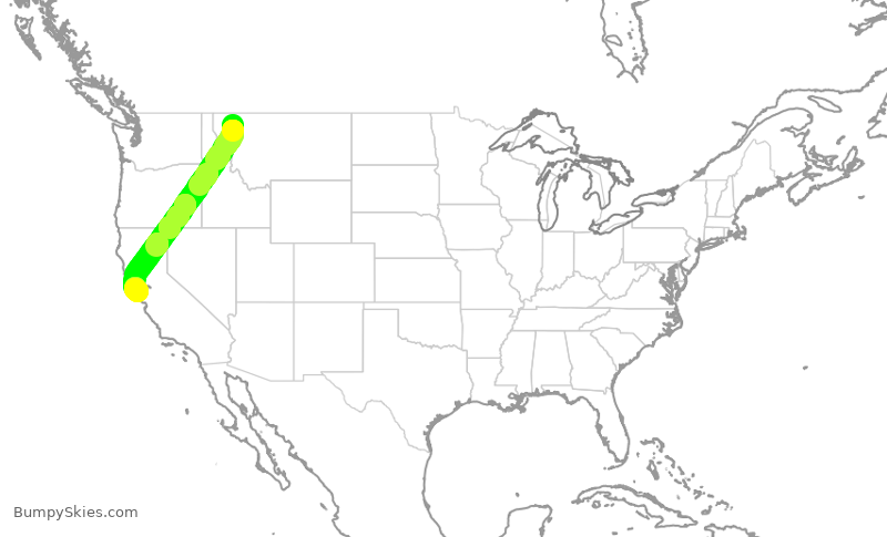 Turbulence forecast map for SKW5936, FCA to SFO