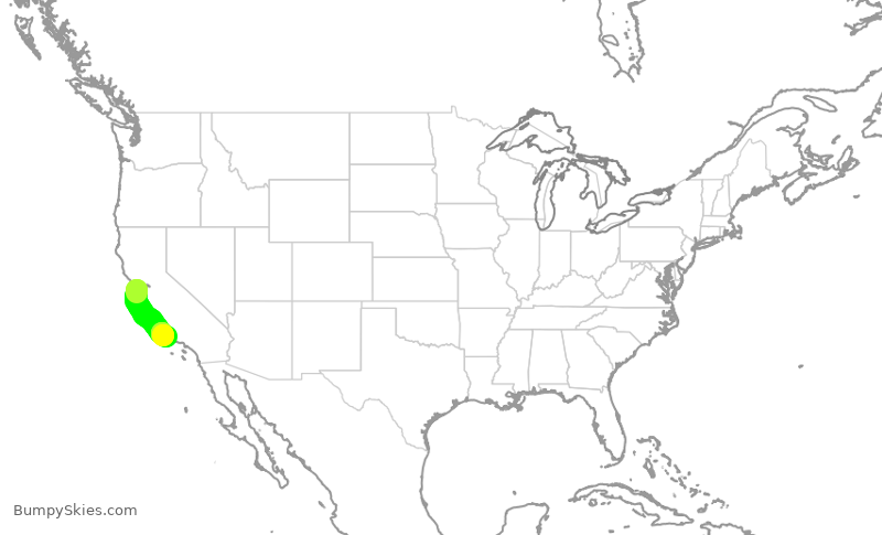 Turbulence forecast map for SKW5936, SFO to SBA