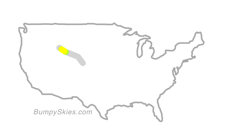 Map of continental US with illustrated flight path and turbulence forecast (described in text below)