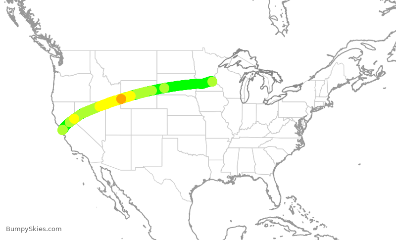 Turbulence forecast map for SKW5951, SFO to MSP