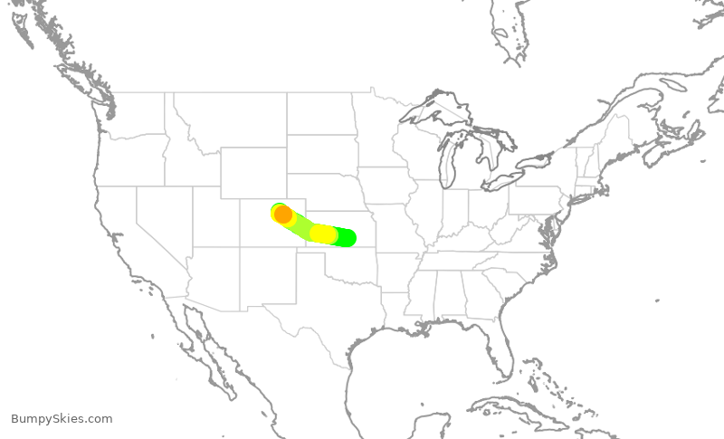 Turbulence forecast map for SKW5957, ICT to DEN