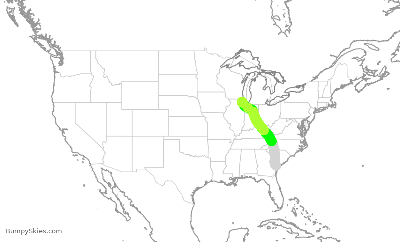 Turbulence forecast map for SKW5962, SAV to ORD