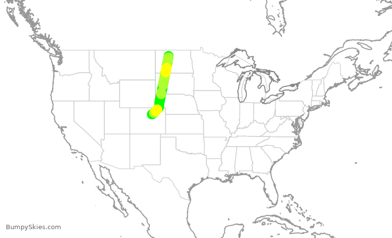 Turbulence forecast map for SKW5963, MOT to DEN