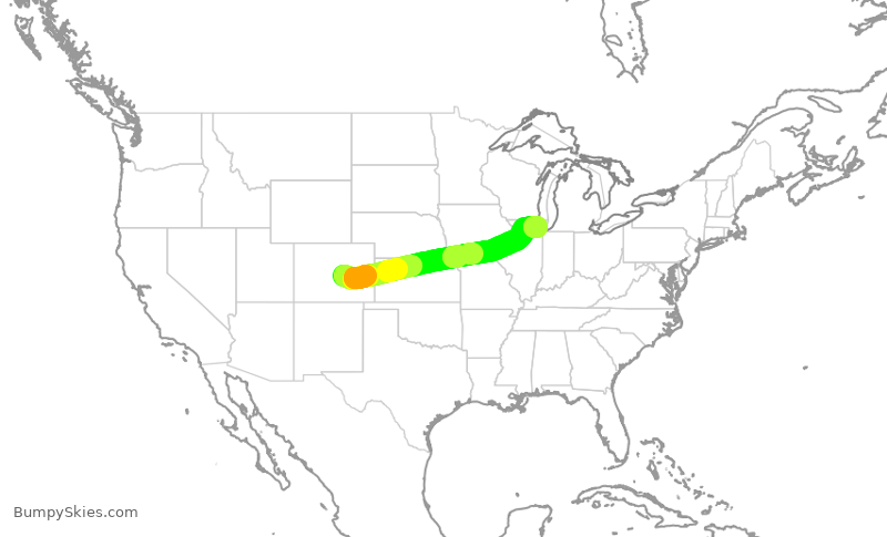 Turbulence forecast map for SKW5964, COS to ORD