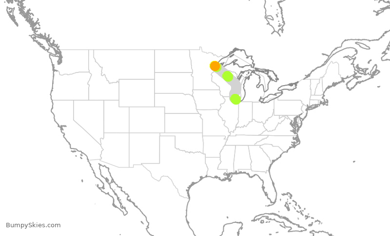 Turbulence forecast map for SKW5974, DLH to ORD
