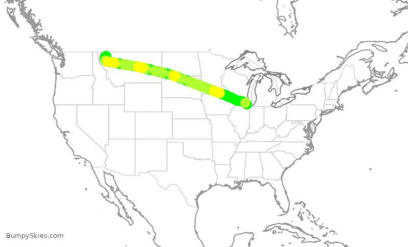 Turbulence forecast map for SKW5976, FCA to ORD