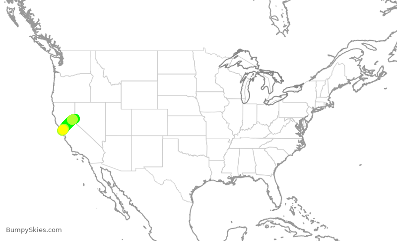 Turbulence forecast map for SKW5983, SFO to RNO