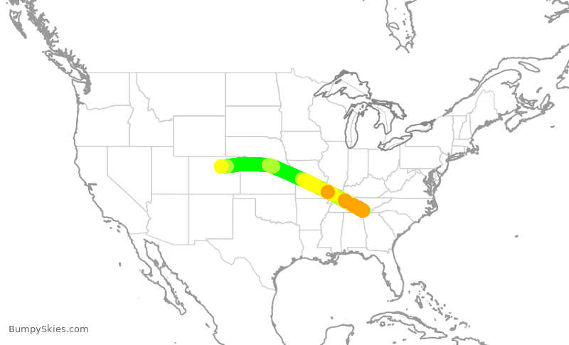 Turbulence forecast map for SKW5990, DEN to CHA