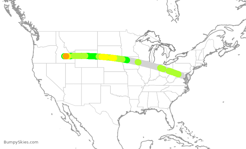 Turbulence forecast map for SKW5, IAD to SUN