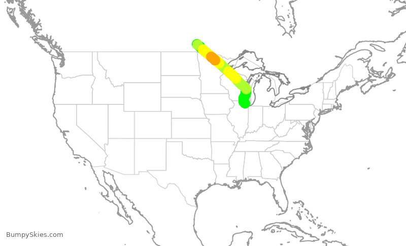 Turbulence forecast map for SKW6005, YWG to ORD