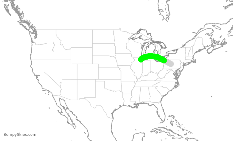Turbulence forecast map for SKW6009, UNV to ORD