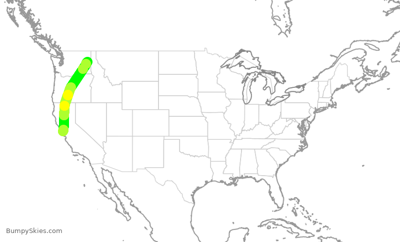 Turbulence forecast map for SKW6014, SFO to GEG