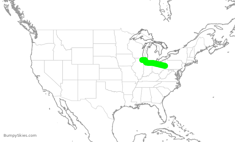 Turbulence forecast map for SKW6016, PIT to ORD