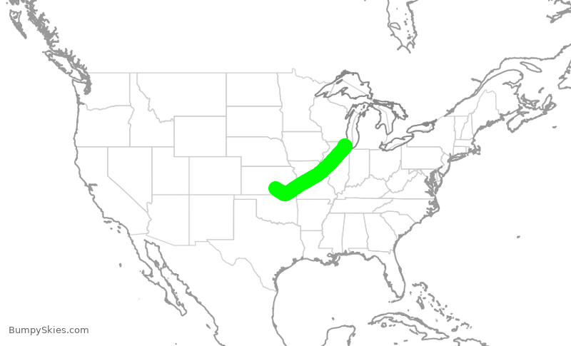 Turbulence forecast map for SKW6018, ICT to ORD