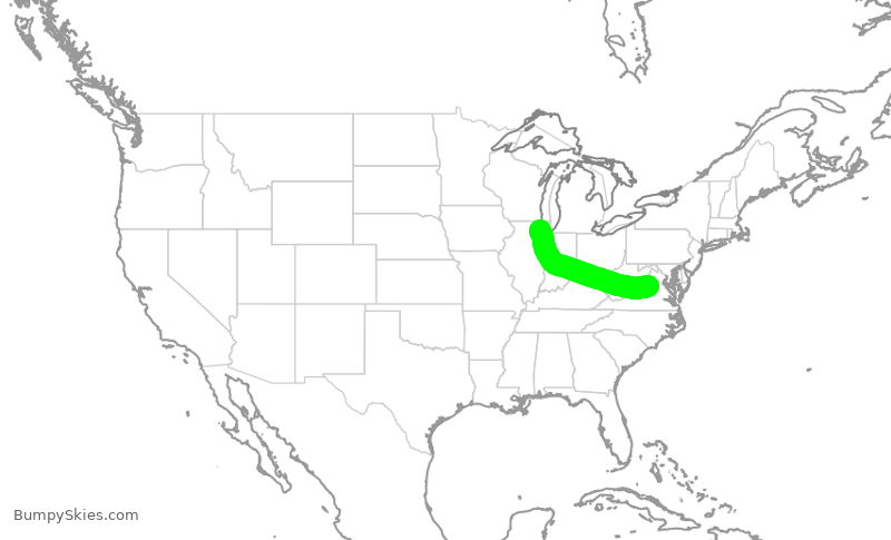 Turbulence forecast map for SKW6020, ORD to CHO