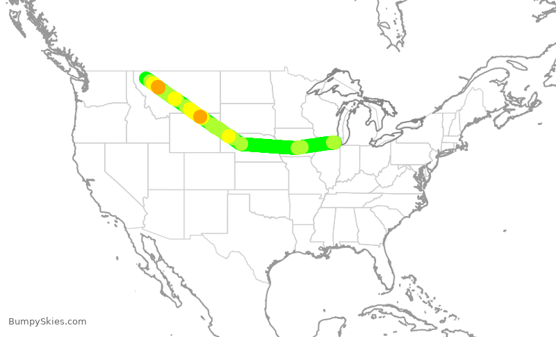 Turbulence forecast map for SKW6021, ORD to FCA