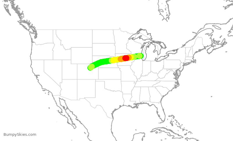 Turbulence forecast map for SKW6028, MKE to DEN