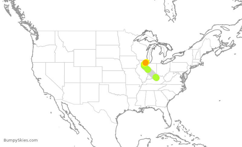 Turbulence forecast map for SKW6033, LEX to ORD