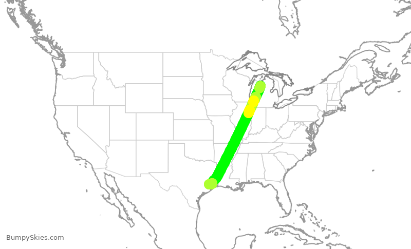 Turbulence forecast map for SKW6034, TVC to IAH