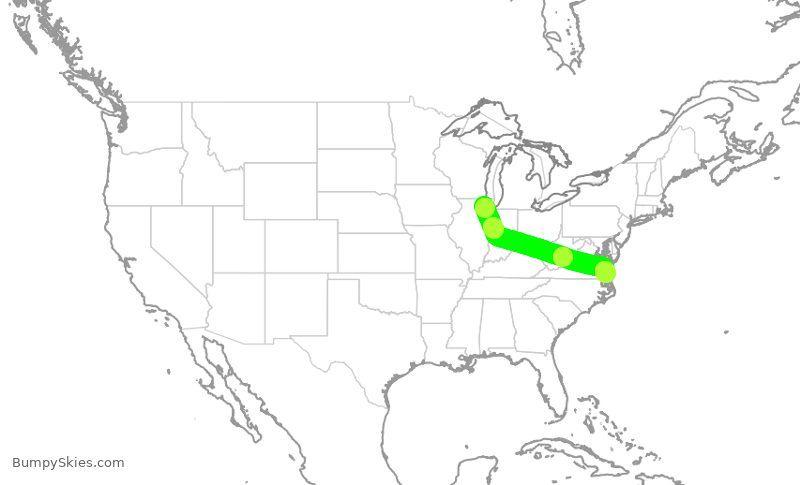 Turbulence forecast map for SKW6035, ORD to ORF