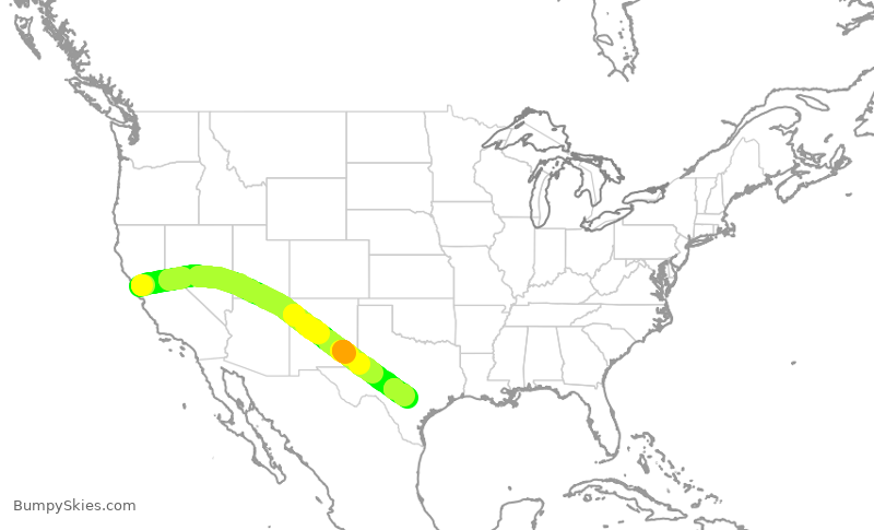 Turbulence forecast map for SKW6036, SFO to SAT