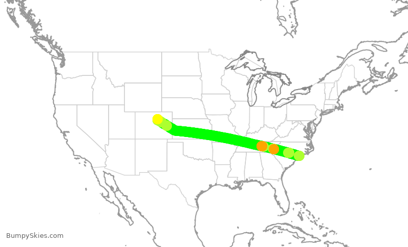Turbulence forecast map for SKW6039, ILM to DEN