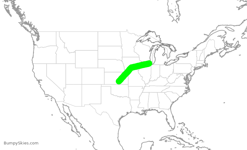 Turbulence forecast map for SKW6040, ORD to ICT