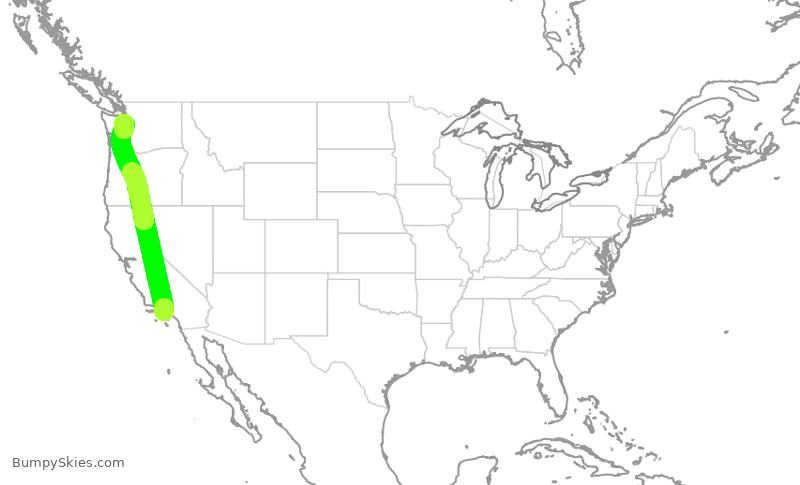 Turbulence forecast map for SKW6043, LAX to SEA