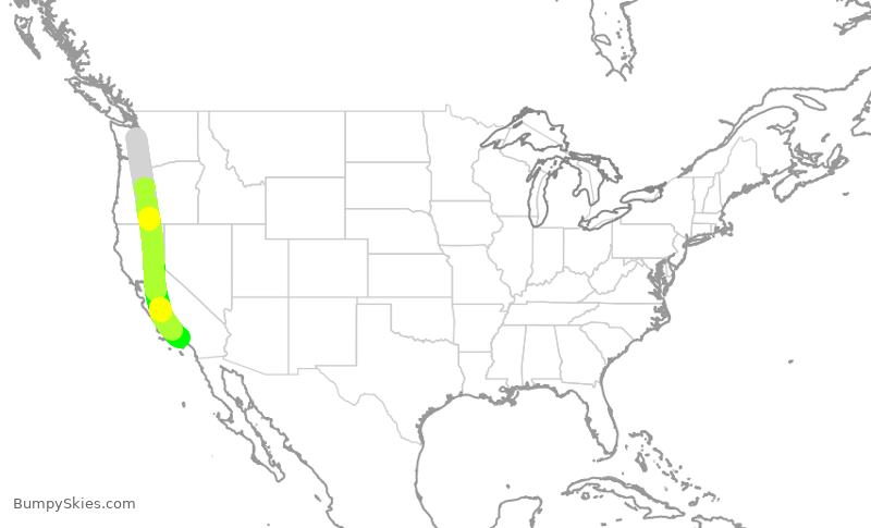 Turbulence forecast map for SKW6053, SEA to LAX