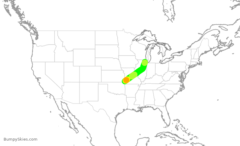Turbulence forecast map for SKW6061, ORD to JLN