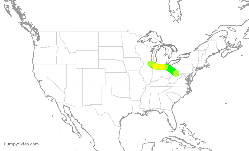 Turbulence forecast map for SKW6076, MGW to ORD