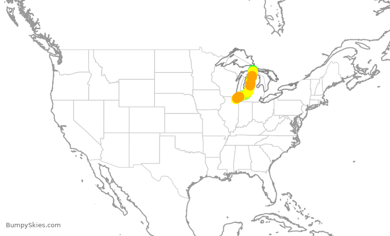 Turbulence forecast map for SKW6077, CIU to ORD