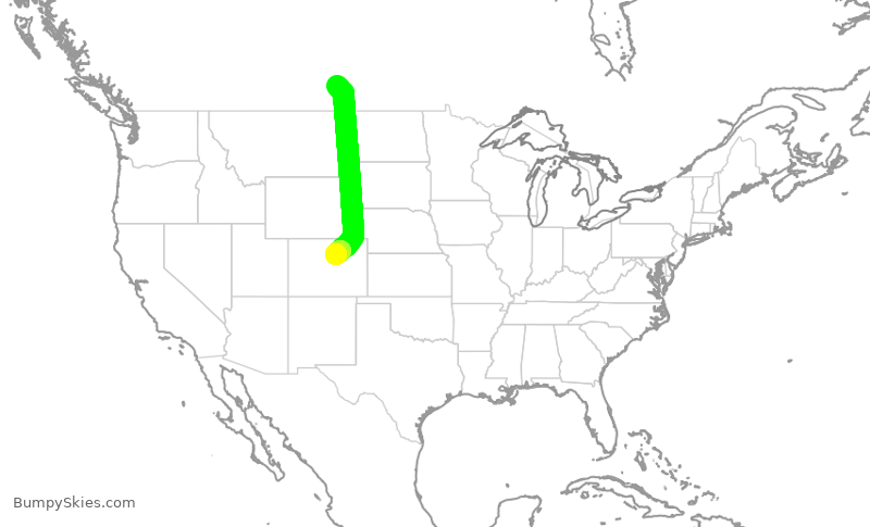 Turbulence forecast map for SKW6097, YQR to DEN