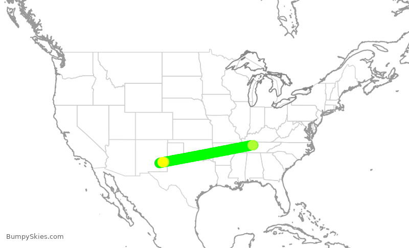 Turbulence forecast map for SKW6100, BNA to ROW