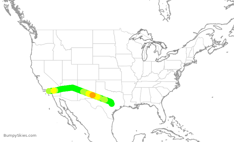 Turbulence forecast map for SKW6185, AUS to LAX