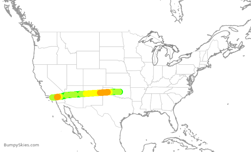 Turbulence forecast map for SKW6186, OKC to LAX