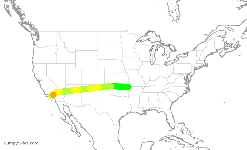 Turbulence forecast map for SKW6187, LAX to XNA