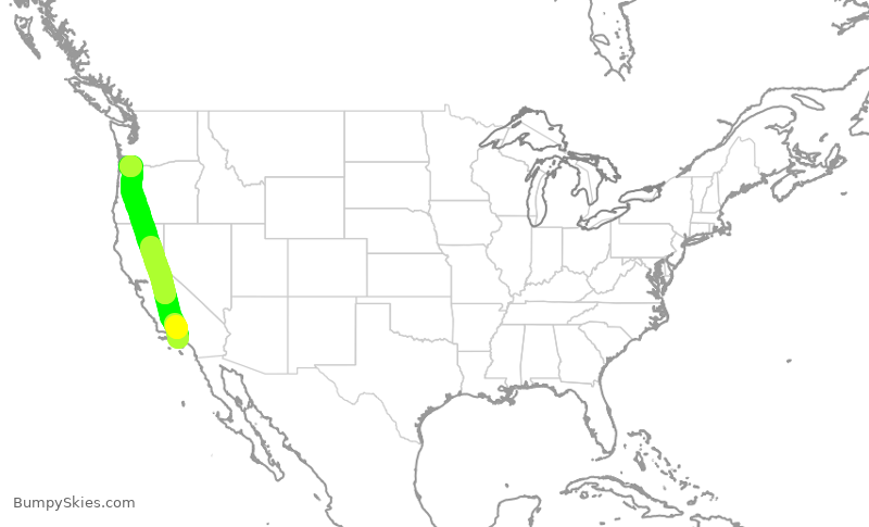 Turbulence forecast map for SKW6189, LAX to PDX