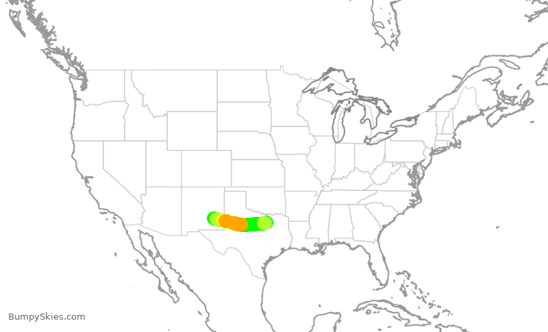 Turbulence forecast map for SKW6191, DFW to ROW
